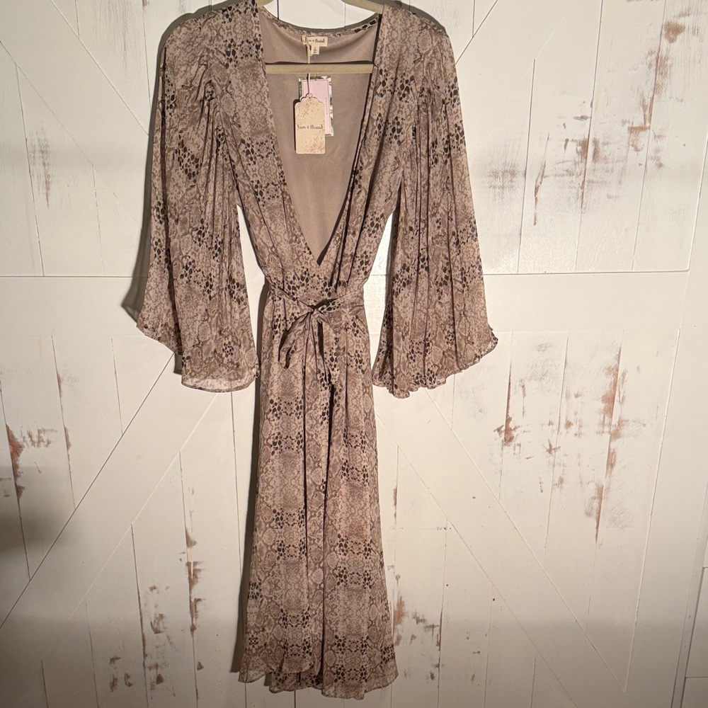 Hem & Thread Beige and Grey Floral Maxi Dress